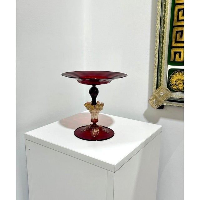 Price reduced $200. Now only $395! Attributed to Salviati. Gorgeous deep red color with gold accents. Incredible condition...