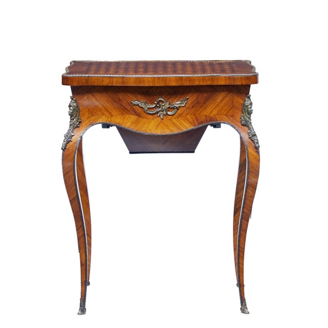 good quality french 19th century work table circa 1870. shaped top surface with chequered pattern in kingwood and...