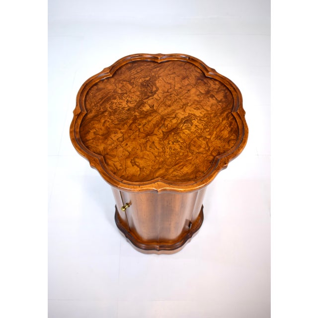Wood Burl Scalloped Pedestal Drum Table Cabinets, Pair For Sale - Image 7 of 7