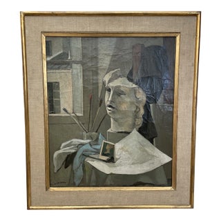 1950s French Surrealist Still Life Oil Painting by Paul Pouchal, Framed For Sale