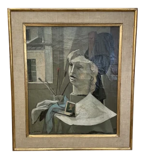 1950s French Surrealist Still Life Oil Painting by Paul Pouchal, Framed