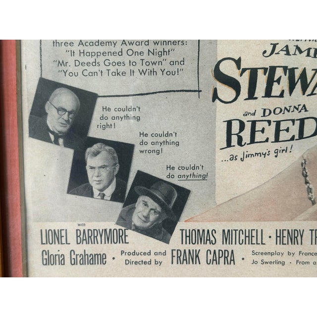 Vintage Framed “It’s a Wonderful Life” Movie Poster Print Featuring James Stewart & Donna Reed For Sale - Image 9 of 9