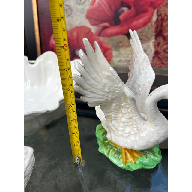 1970s Collection of Vintage White Ceramic Swan Bowls and Figurines- Set of 9 For Sale - Image 5 of 12