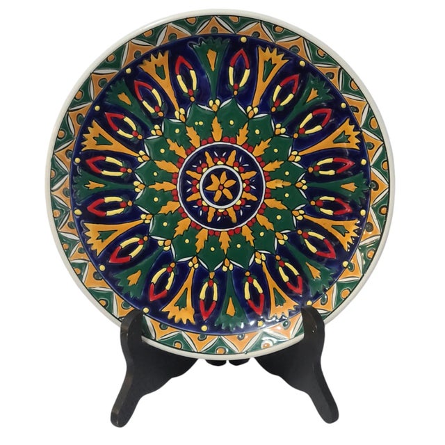 Blue Vintage Decorative Colorful Majolica Faience Wall Plate Neofitou Keramik Rodes Greece For Sale - Image 8 of 8