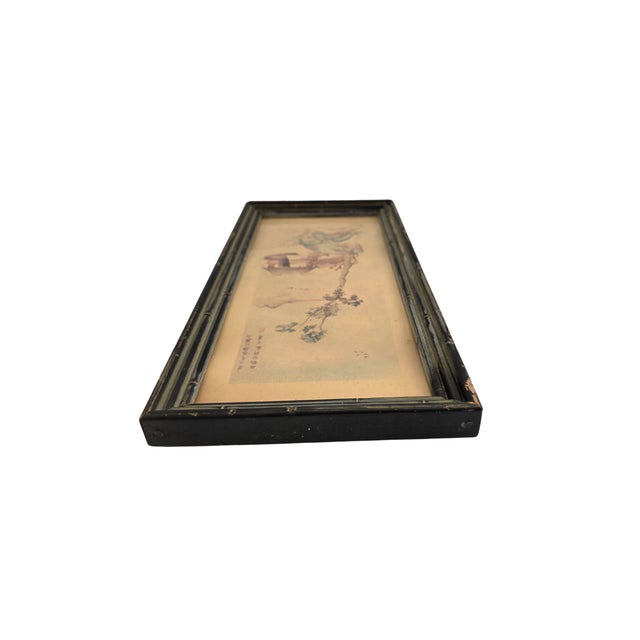 This pair of mid-century Japanese watercolors features delicate brushwork and poetic landscapes, each accented with...