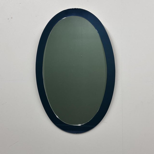 Italian Blue Oval Mirrors attributed to Cristal Arte by Gio Ponti, 1970s, Set of 2 For Sale - Image 10 of 14
