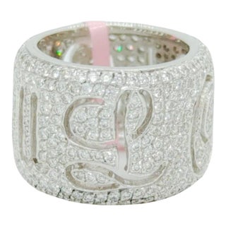 Pave White Diamond "Love You" Wide Band in 18K White Gold, size 5.25 For Sale