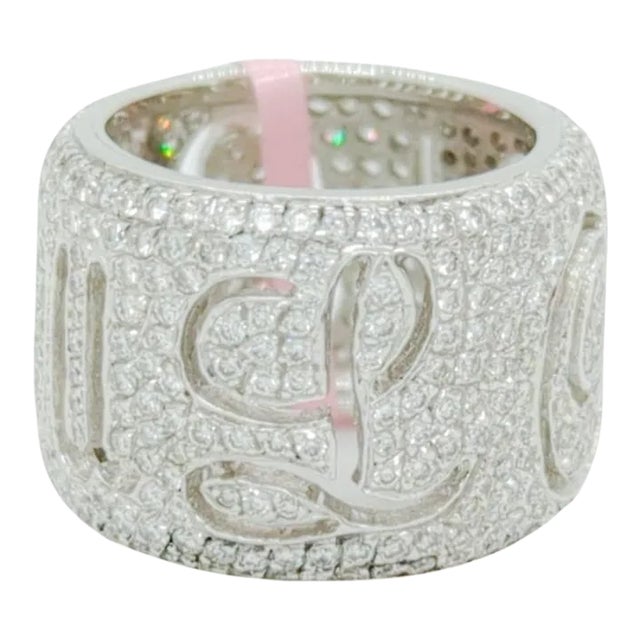 Pave White Diamond "Love You" Wide Band in 18K White Gold, size 5.25 For Sale