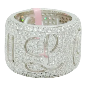 Pave White Diamond "Love You" Wide Band in 18K White Gold, size 5.25