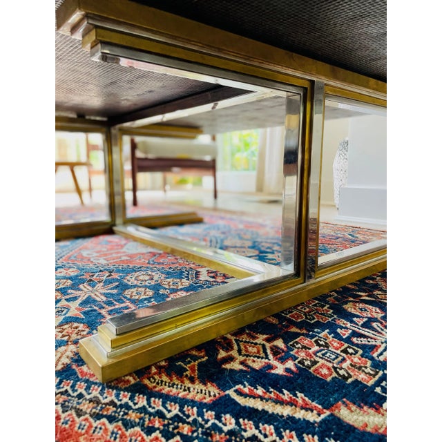 1970s Maison Jansen Signed Alain Delon 1970's Coffee Table in Chrome and Brass With Black Marquina Marble For Sale - Image 5 of 8