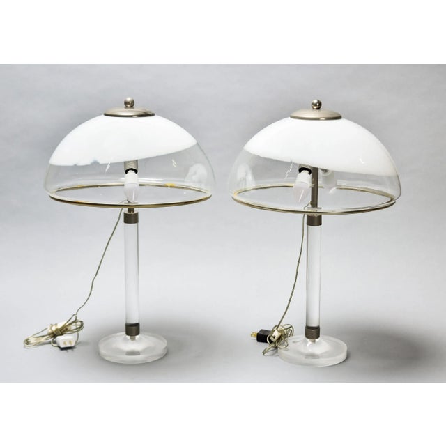 Pair Mid Century Italian Lamps With Lucite Base and All Glass Shades For Sale In Detroit - Image 6 of 12