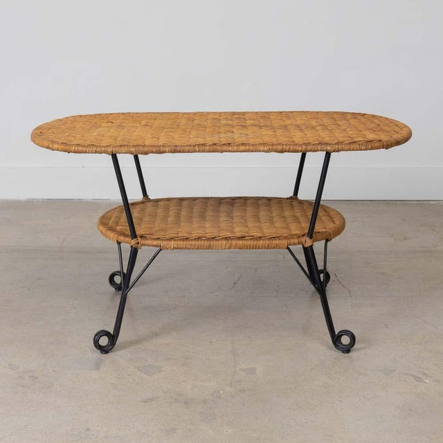 French 1950s French Wicker and Iron Coffee Table For Sale - Image 3 of 11