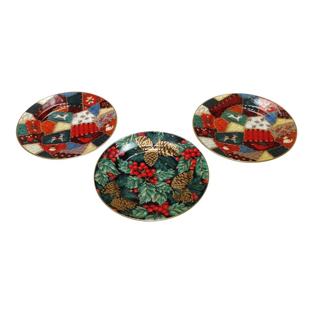 Fitz and Floyd Porcelain Christmas Plates - Set of 3 For Sale