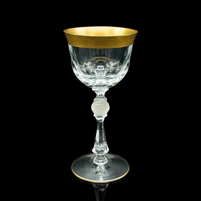 Art Deco 1920s Pair of Antique Art Deco French Glass Celebratory Port Glasses For Sale - Image 3 of 13