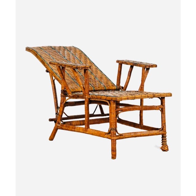 Victorian Antique Bar Harbor Wicker Adjustable Reclining Deck Chair, Circa 1910 For Sale - Image 3 of 11