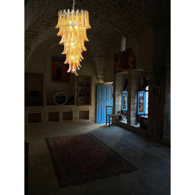 Large Italian Murano Glass Spiral Chandelier with 83 Amber Glass Petals, 1990s For Sale - Image 6 of 13