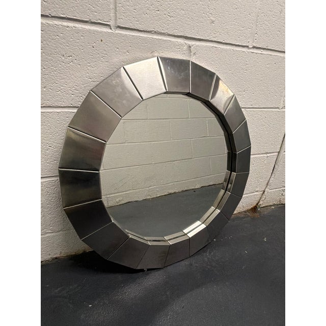 1970s Pair of 1970s Vintage Round Polished Metal Framed Mirrors For Sale - Image 5 of 6