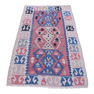 1980s Vintage Abstract Design Kilim With Soft Colors For Sale
