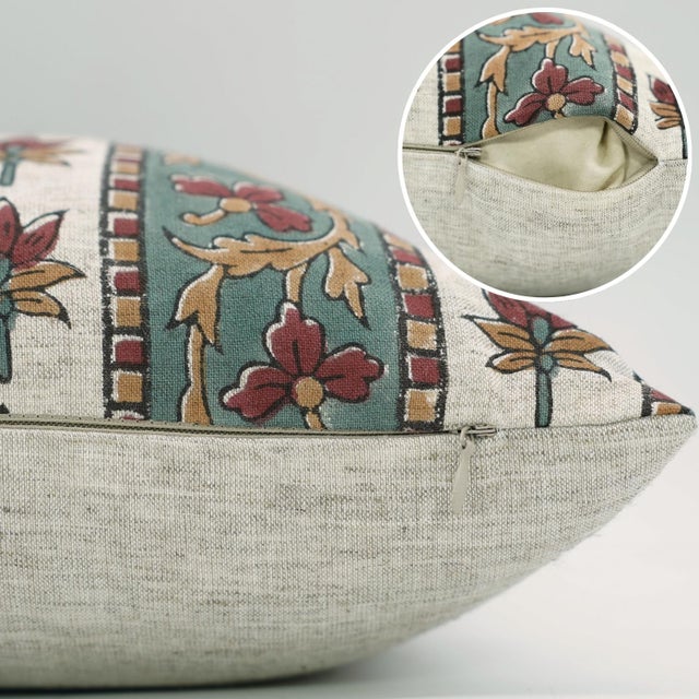 Not Yet Made - Made To Order Fabdivine Handmade Block Print Viscose Linen Decorative Lumber Pillow Covers 14x36inches - Laxmi Border Design For Sale - Image 5 of 9