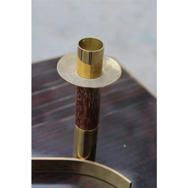 Italian Brass Rosewood Candleholder, 1950s For Sale - Image 4 of 7