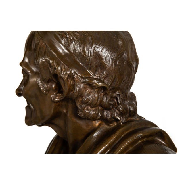 French Antique Bronze Sculpture “Bust of Voltaire” After Jean-Antoine Houdon For Sale - Image 11 of 18