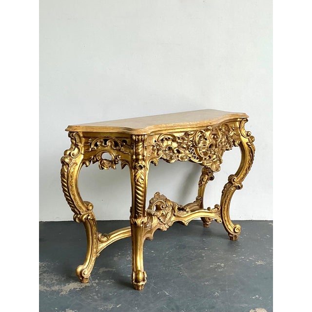 Antique Giltwood Rococo Style Console Marble Top Table For Sale - Image 9 of 18