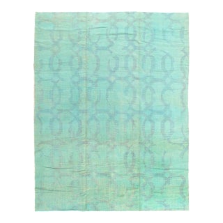Pasargad DC Contemporary Teal Hand Knotted Vintage Overdyed Rug For Sale