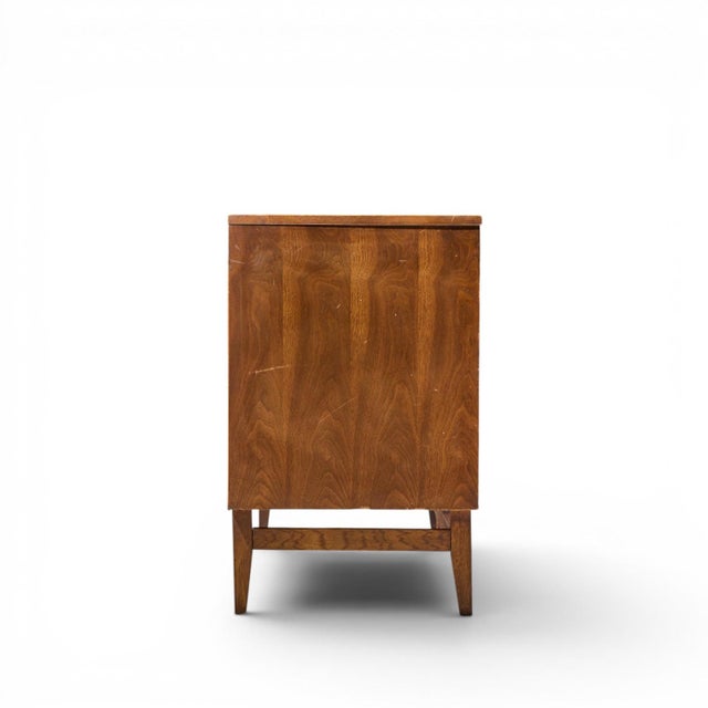 Broyhill Brasilia Broyhill Brasilia Mid Century Walnut and Brass 9-Drawer Lowboy Dresser For Sale - Image 4 of 9