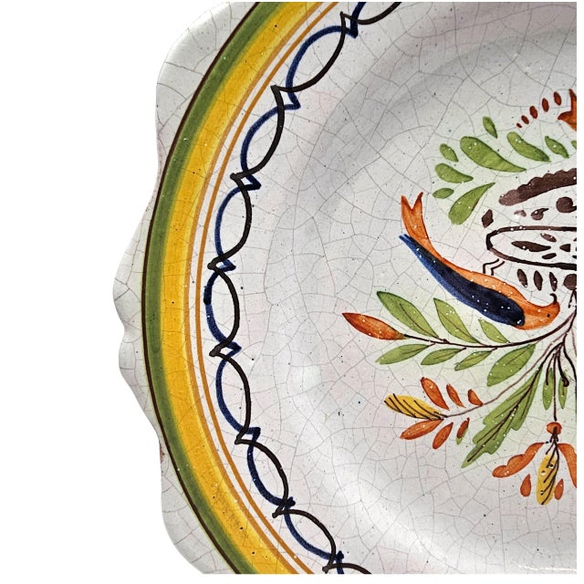 White 19th-Century French Provincial Faience Hand-Painted Scalloped Plate, Folk Bouquet For Sale - Image 8 of 11
