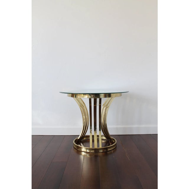 One beautiful Art Deco style round side table with beveled glass top. Hollywood Regency glam décor, 80's Art Deco revival....