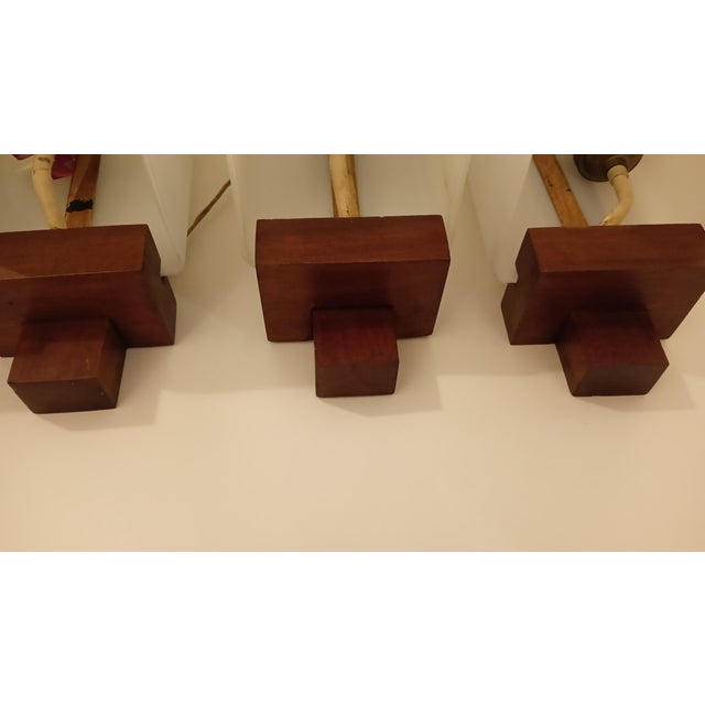 Wall Lights in Opaline Glass and Teak, 1960s, Set of 4 For Sale - Image 6 of 13
