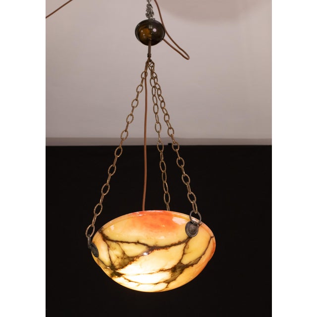 Red and Orange Art Deco White Alabaster Pendant, 1940s For Sale - Image 11 of 12