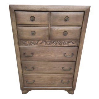 Vintage Old Hickory Dusty Acorn High Chest Dresser Console Artisanal Oak For Sale