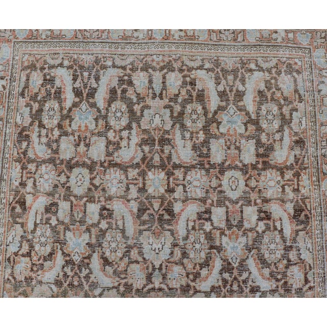 Brown Background Antique Persian Mahal With All-Over Floral Design in Orange 5 X 15 For Sale - Image 11 of 14