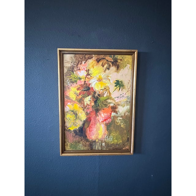 Mid-Century Modern Mid-Century Modern Floral Abstract Acrylic on Board For Sale - Image 3 of 18