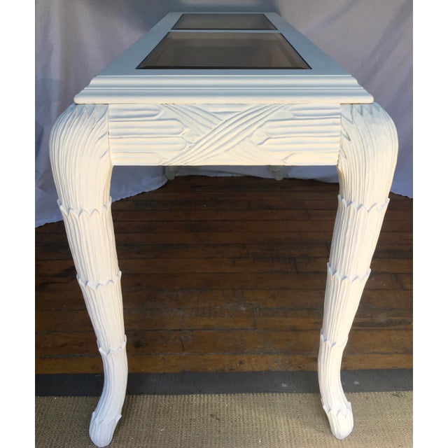 Late 20th Century Serge Roche Style Plaster White Palm Carved Console Table For Sale - Image 5 of 13