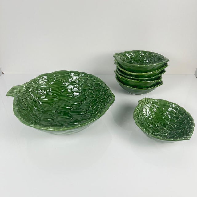 Vintage Green Artichoke Leaf Salad Bowls, 1970s, Set of 7 For Sale - Image 18 of 18