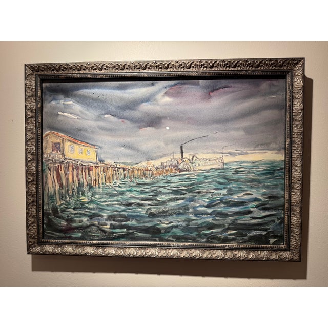 Light Gray Original 1932 John Wenger Watercolor "Coney Island in Winter" For Sale - Image 8 of 12