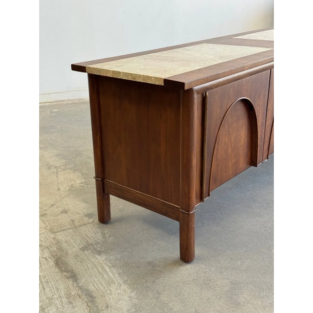 1960s Arched Walnut Credenza With Stone Inlay Top For Sale - Image 9 of 15
