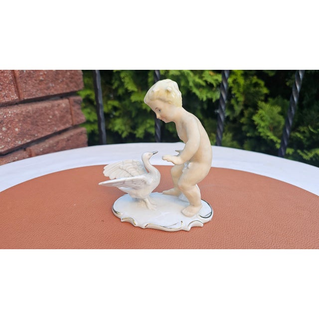 Porcelain Boy with Goose Figurine from Schaubach Kunst, 1950s For Sale - Image 10 of 11