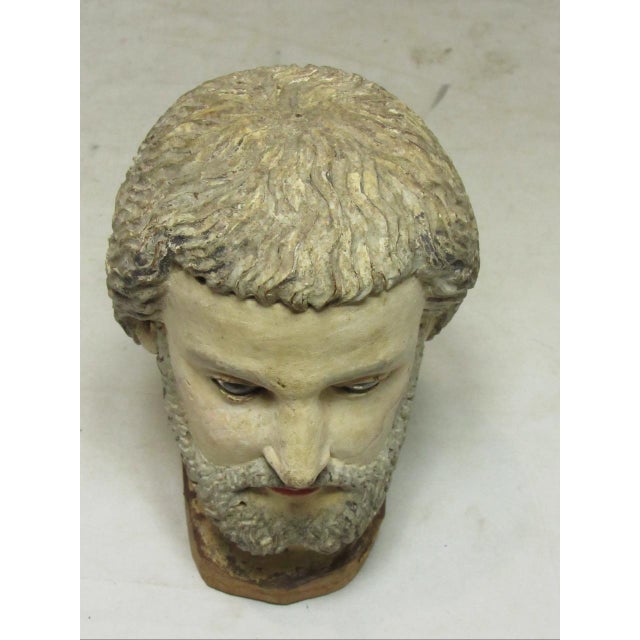 Antique Spanish Colonial Hand Carved Head of a Santo For Sale - Image 10 of 15