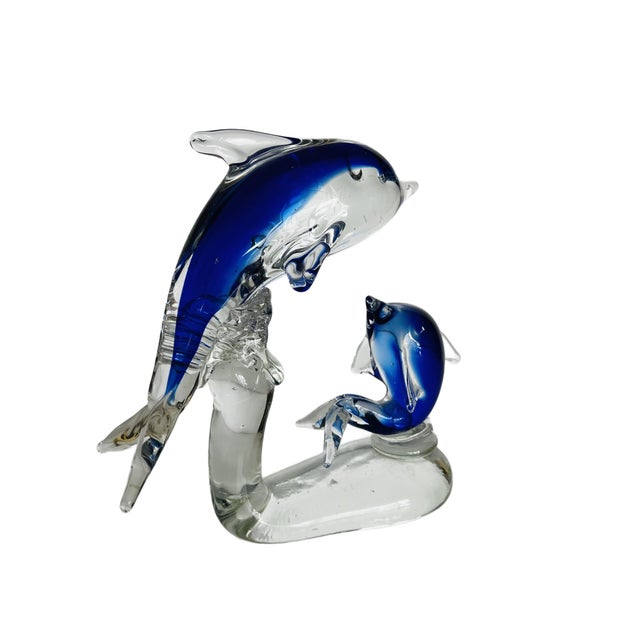 1970s 1970s Art Glass Sculpture of Two Dolphins in Murano Style For Sale - Image 5 of 13