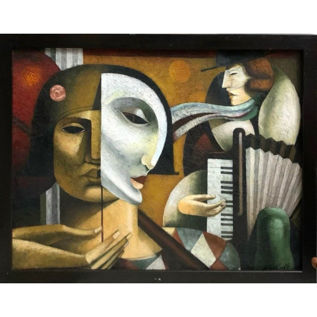 Late 20th Century Painting Surrealist Original Oil on Canvas Signed C. Parks Vintage Cubist Art For Sale - Image 4 of 8