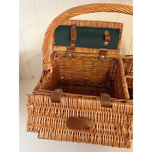 Vintage Wicker Picnic Basket and Wine Carrier For Sale - Image 4 of 13