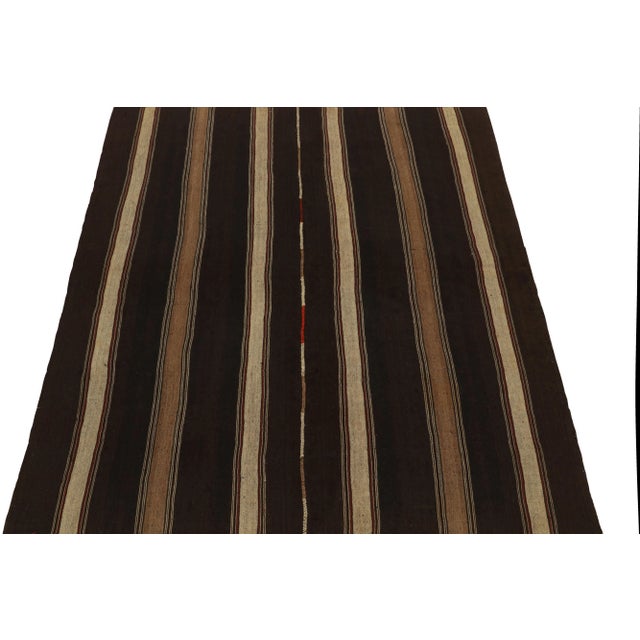 Traditional Vintage Turkish Kilim Rug in All Beige-Brown Stripe Patterns With Red Accents For Sale - Image 3 of 8