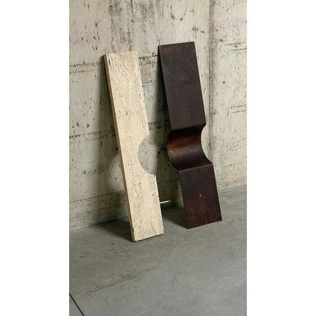 Oculus Ox Floor Lamp in Rough Iron & Travertine by D´ARK Atelier For Sale - Image 12 of 13