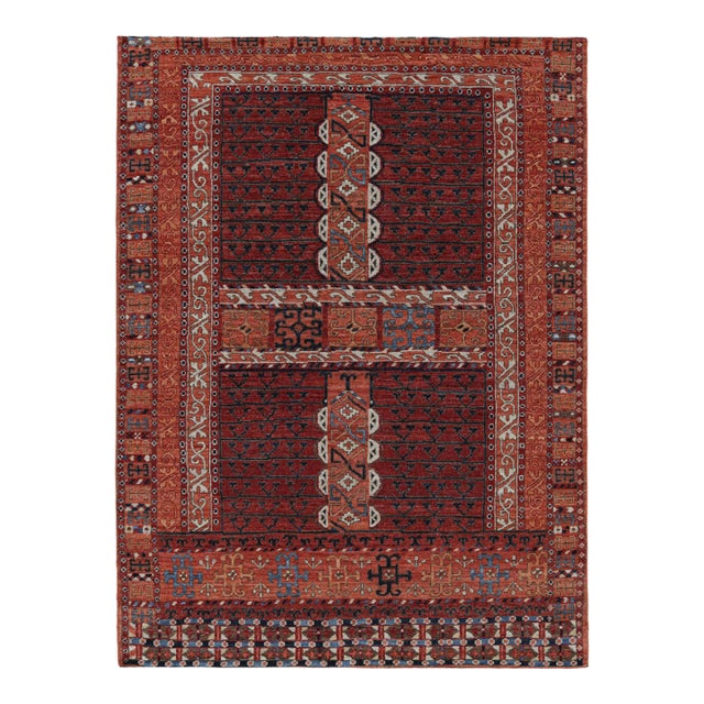 Rug & Kilim’s Yomut Ensi Style Rug in Red and Blue With Geometric Patterns For Sale