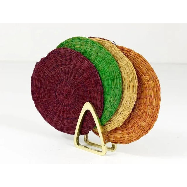 1950s Brass Coaster Stand with Colorful Coasters from Hagenauer, Austria, 1950s, Set of 7 For Sale - Image 5 of 11
