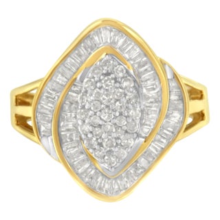 10K Yellow Gold Diamond Cluster Ring (3/4 Cttw, J-K Color, I2-I3 Clarity) - Size 7-1/2 EVS1010 For Sale