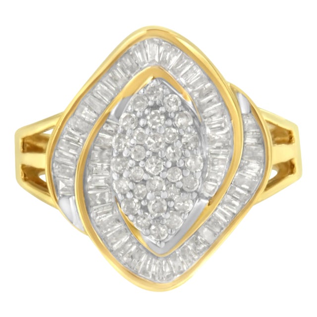 10K Yellow Gold Diamond Cluster Ring (3/4 Cttw, J-K Color, I2-I3 Clarity) - Size 7-1/2 EVS1010 For Sale